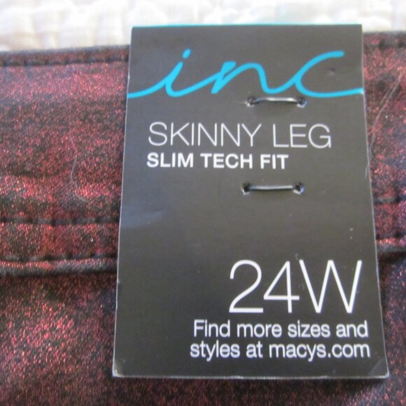 INC Jeans 24W Skinny Leg Slim Tech Fit Black Red Shine - Picture 3 of 7